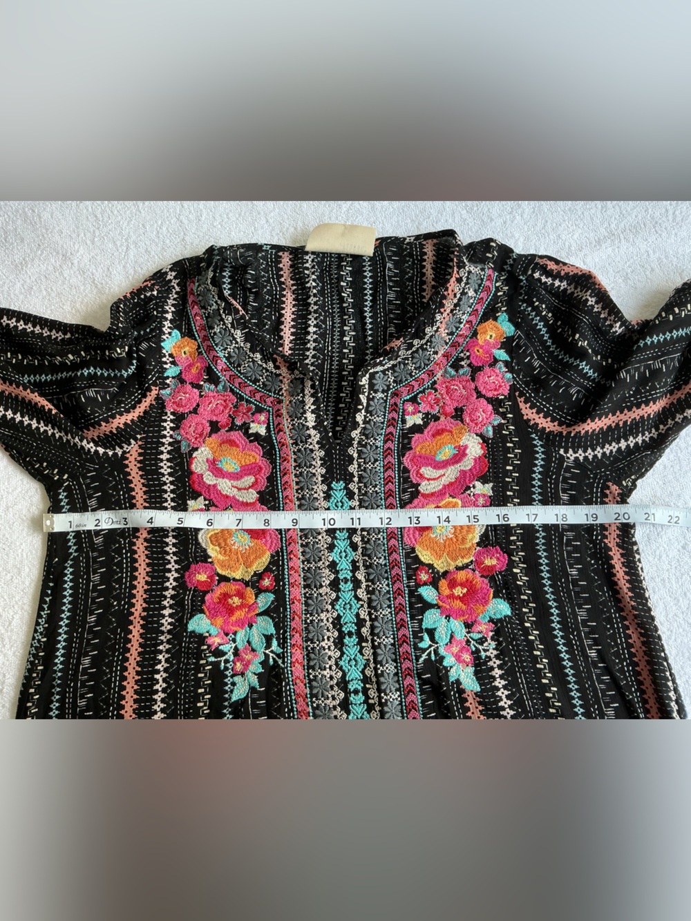 Savanna Jane Black Embroidered Floral Top with Pink & Turquoise Accents - Picture 6 of 11
